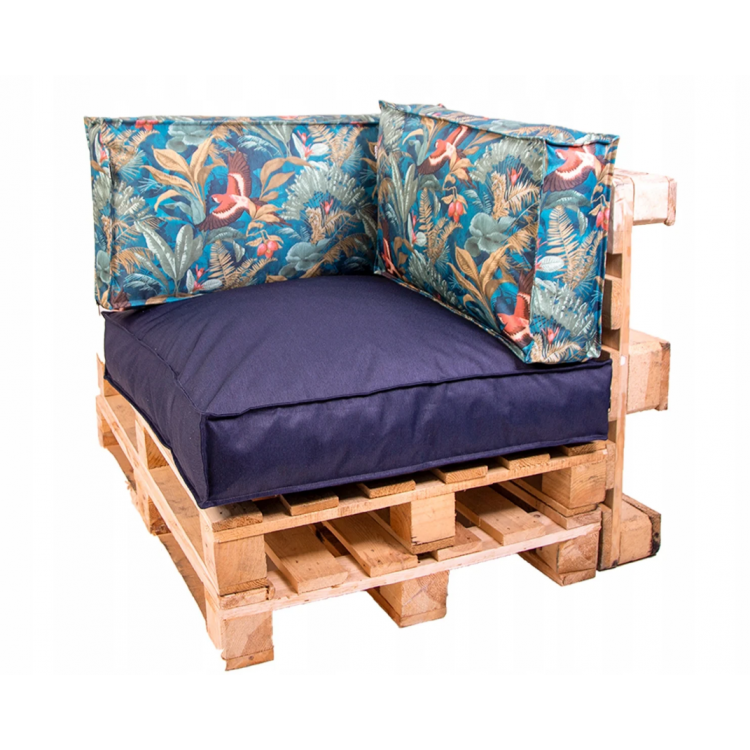 Paletové sedenie Golden Garden GG71/1 - podsedák a vankúš 80cm x 80cm x 15cm penový granulát tmavo modrá vzor kvety 1